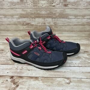 KEEN Targhee Blue Black Red Vent Hiking Trail Outdoor Leather Shoes Youth 5